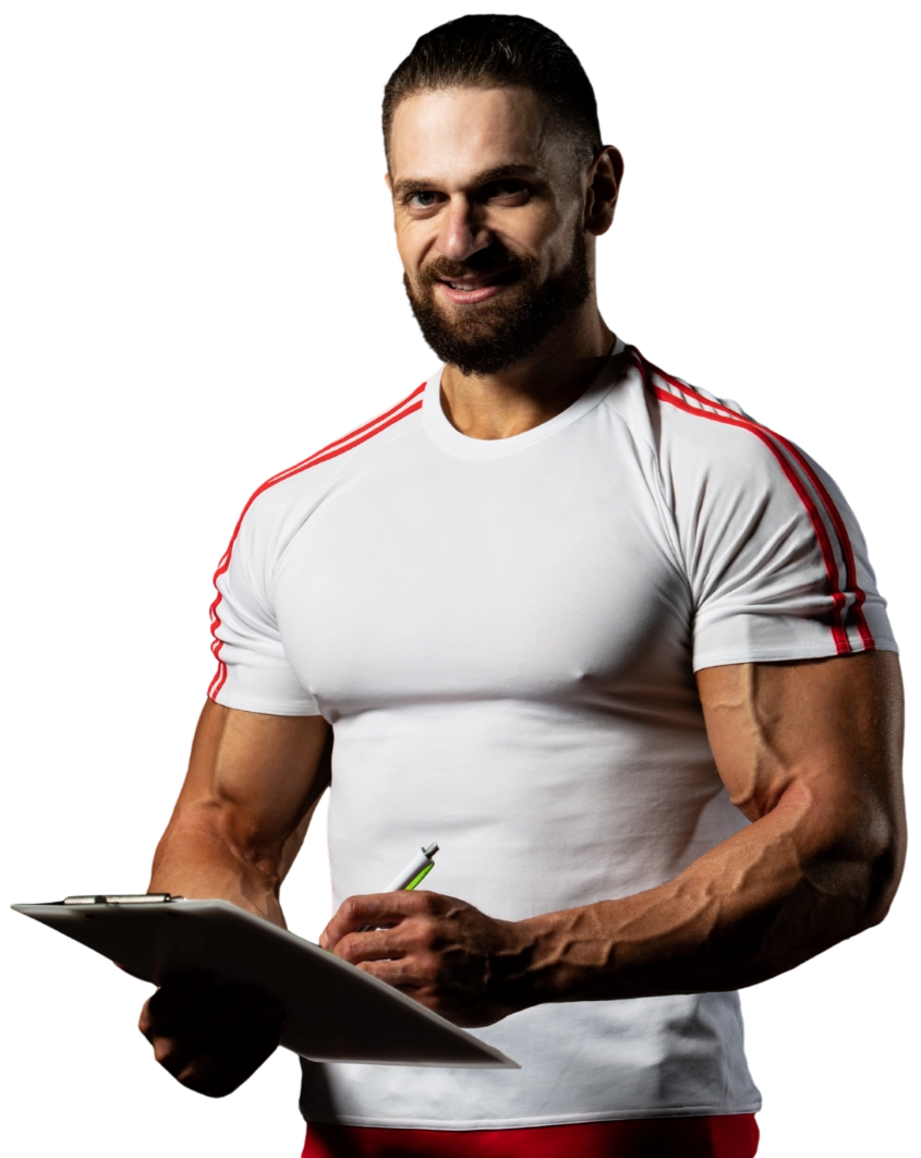 Personal training coach holding a clipboard